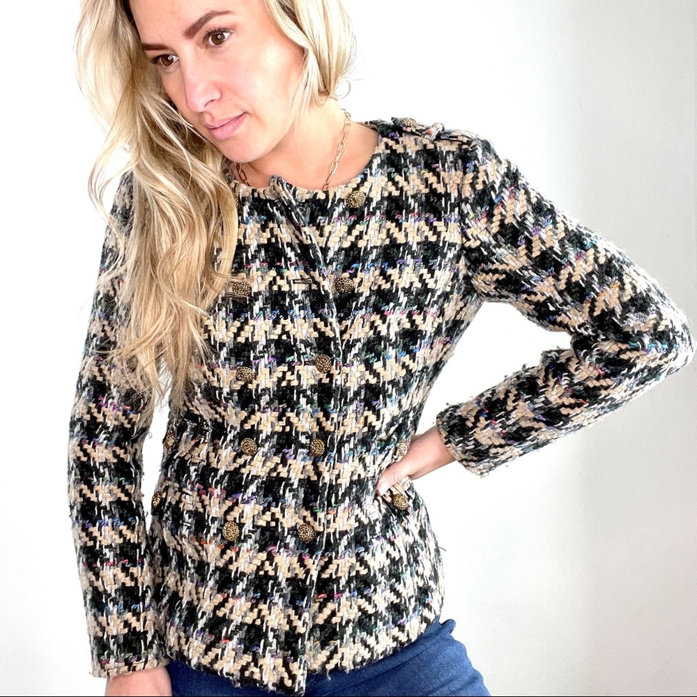 Etcetera Multicolor Tweed Jacket with Black & Cream Houndstooth